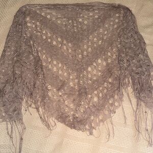 Light Taupe Women's Fringe Knit Sweater Shawl